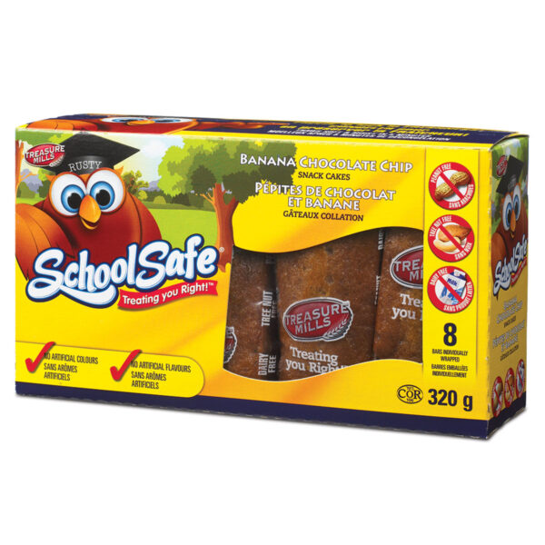School Safe - Banana Chocolate Chip Snack Cakes - Dairy Free - Peanut Free - Tree nut free - 8 pack Box